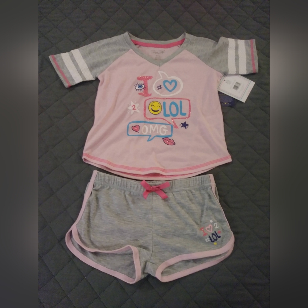 Rene Rofe Kids Emoji Pajama Set in Pink and Gray